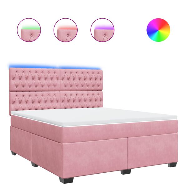 vidaXL Cama box spring con colch&oacute;n terciopelo rosa 180x200 cm