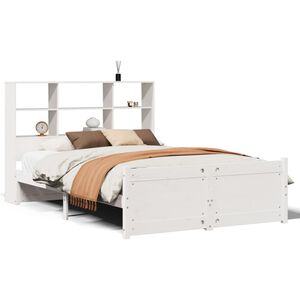 vidaXL Cama con estanter&iacute;a sin colch&oacute;n madera maciza blanca 160x200 cm
