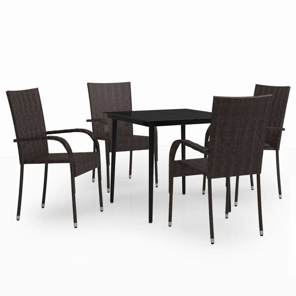 vidaXL Juego de comedor de jard&iacute;n 5 piezas con cojines marr&oacute;n y negro