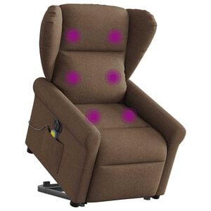 vidaXL Sill&oacute;n de masaje el&eacute;ctrico reclinable elevable tela marr&oacute;n