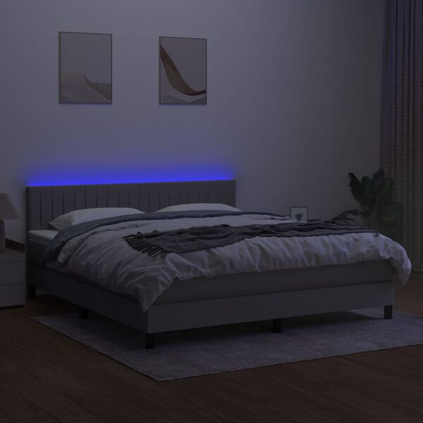 vidaXL Cama box spring colch&oacute;n y luces LED tela gris claro 180x200 cm
