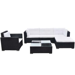 vidaXL Set muebles de jard&iacute;n 6 piezas y cojines rat&aacute;n sint&eacute;tico negro