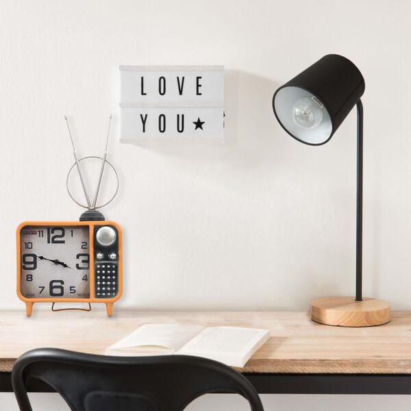 vidaXL Reloj de mesa naranja y negro hierro y MDF 25x11x48 cm