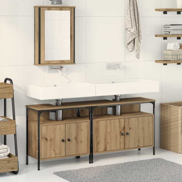 vidaXL Unidades de Tocador de Ba&ntilde;o 3 pcs Marr&oacute;n Madera contrachapada