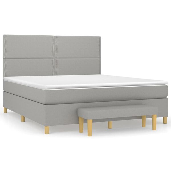 vidaXL Cama box spring con colch&oacute;n tela gris claro 180x200 cm