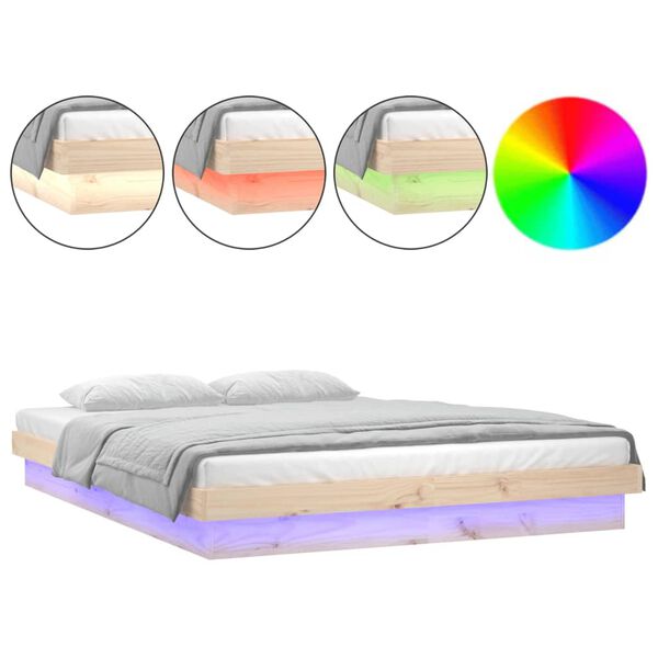 vidaXL Estructura de cama doble peque&ntilde;a LED sin colch&oacute;n madera maciza