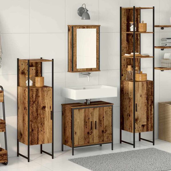 vidaXL Juego de muebles de ba&ntilde;o 4 pcs Marr&oacute;n Madera contrachapada