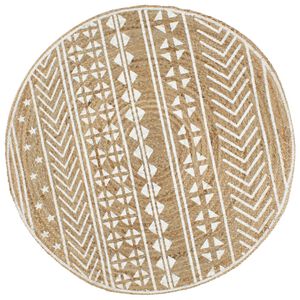 vidaXL Alfombra de yute tejida a mano con estampado blanco 120 cm