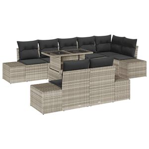 vidaXL Conjunto de sof&aacute; de jard&iacute;n 9 uds. Gris Claro rat&aacute;n sint&eacute;tico