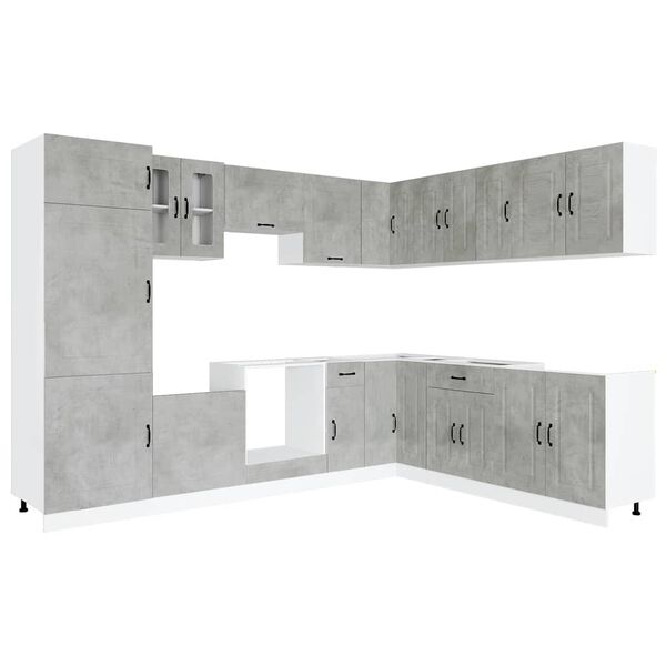 vidaXL Mueble cocina Kalmar gris hormig&oacute;n 14 pzas madera contrachapada