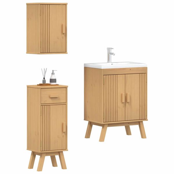 vidaXL Juego de muebles de ba&ntilde;o 3 pcs Marr&oacute;n Madera maciza de Pino