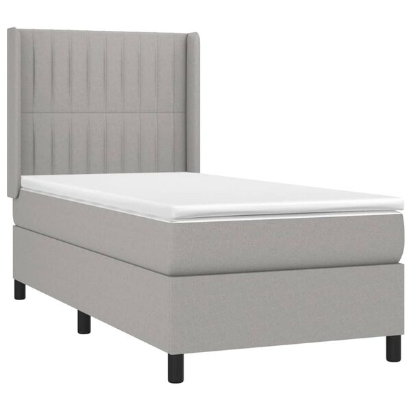vidaXL Cama box spring con colch&oacute;n tela gris claro 90x200 cm