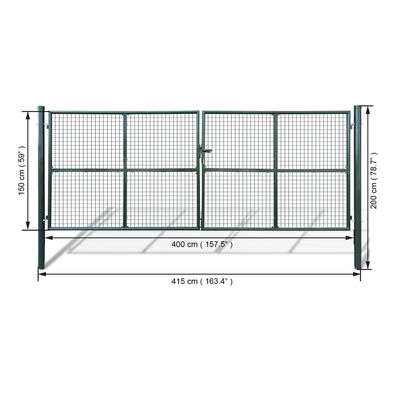vidaXL Puerta de valla de jardín 415x200 cm/400x150 cm acero verde