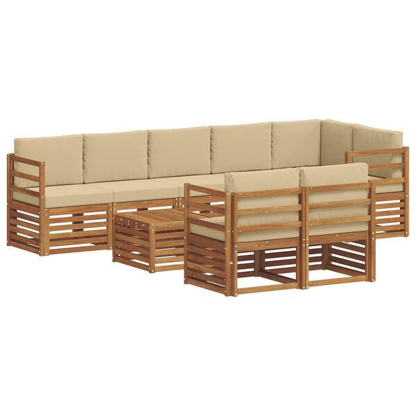 vidaXL Juegos de sof&aacute;s 9 pcs Natural y Beige Madera de Acacia S&oacute;lida