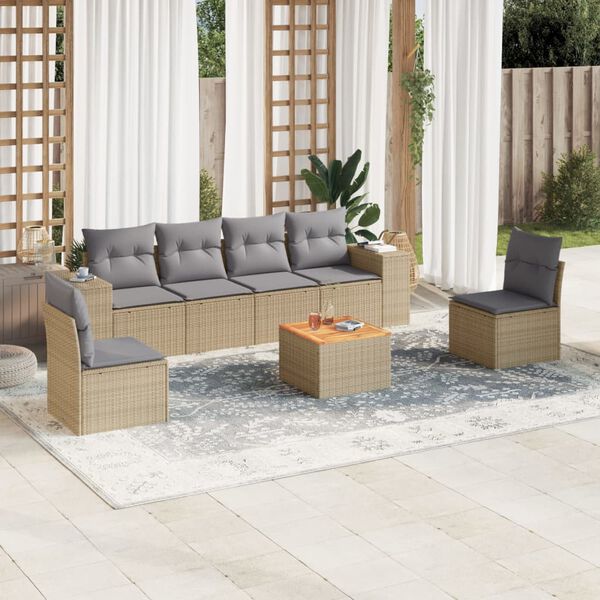 vidaXL Set sof&aacute;s de jard&iacute;n 7 piezas y cojines rat&aacute;n sint&eacute;tico beige