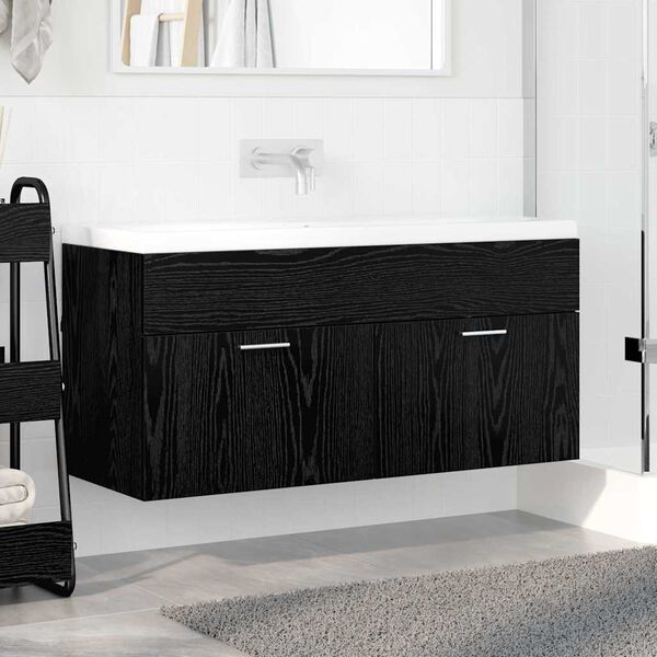vidaXL Mueble de lavabo con puerta Roble Negro Madera de ingenier&iacute;a