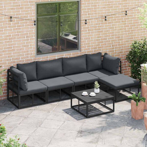 vidaXL Conjunto de sof&aacute; de jard&iacute;n con coj&iacute;n 5 pcs Negro Aluminio