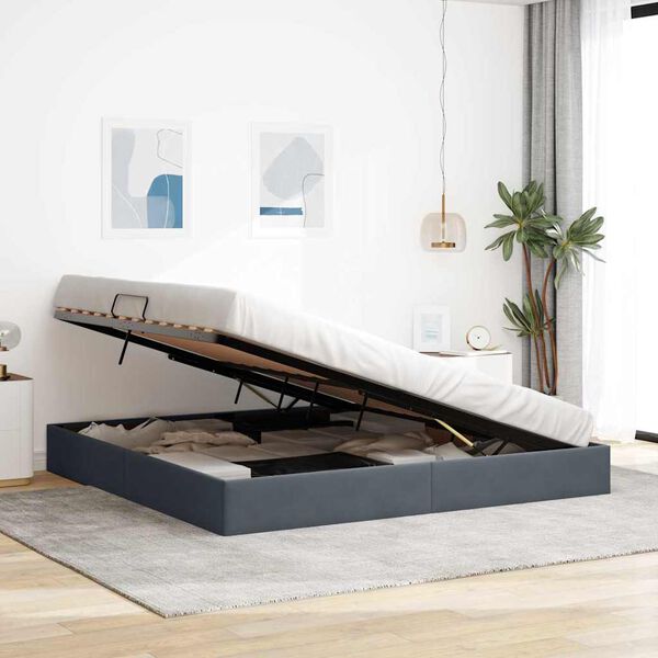 vidaXL Cama con almacenamiento Gris oscuro 200 x 200 cm Terciopelo