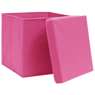 vidaXL Cajas de almacenaje con tapas 4 uds tela rosa 32x32x32 cm