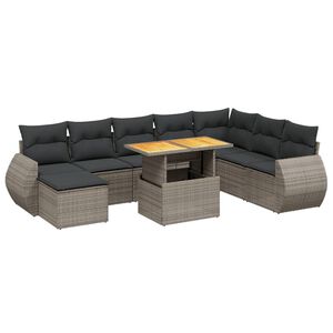 vidaXL Set de muebles de jard&iacute;n 9 pzas y cojines rat&aacute;n sint&eacute;tico gris