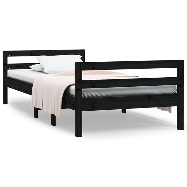 vidaXL Estructura de cama madera maciza de pino negro 75x190 cm
