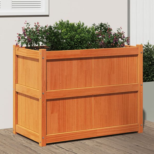 vidaXL Jardinera exterior madera maciza pino marrón cera 90x50x70 cm