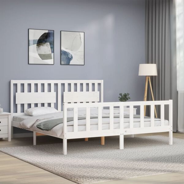 vidaXL Estructura cama de matrimonio con cabecero madera maciza blanco