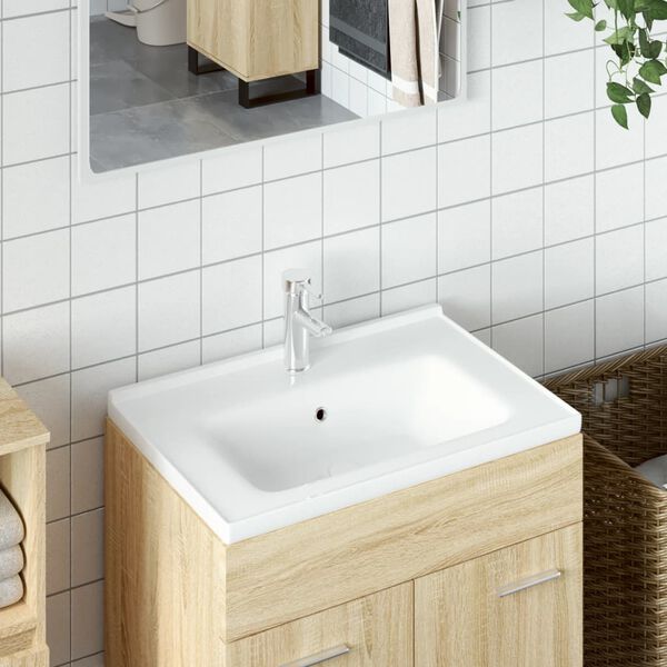 vidaXL Lavabo de ba&ntilde;o rectangular cer&aacute;mica blanco 61x48x19,5 cm