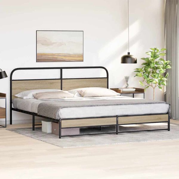 vidaXL Estructura de cama sin colch&oacute;n metal roble ahumado 183x213 cm