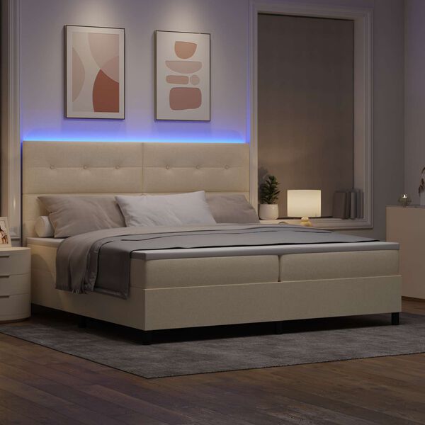 vidaXL Cama tipo Box Spring con colch&oacute;n Crema 200 x 200 cm tela