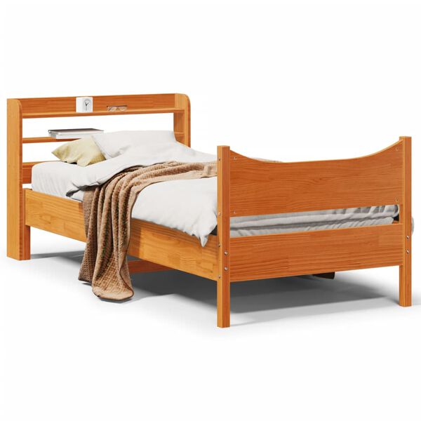 vidaXL Estructura cama con cabecero madera pino marr&oacute;n cera 90x200 cm