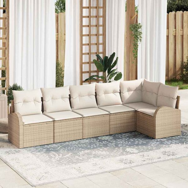 vidaXL Conjunto de sof&aacute; de jard&iacute;n con coj&iacute;n 6 pcs Beige Polirat&aacute;n
