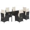 vidaXL Set de comedor de jard&iacute;n 7 pzas y cojines rat&aacute;n sint&eacute;tico negro