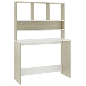 vidaXL Escritorio estantes contrachapada blanco y roble 110x45x157cm