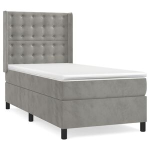 vidaXL Cama box spring con colch&oacute;n terciopelo gris claro 80x200 cm