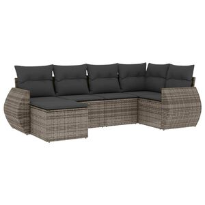 vidaXL Set de muebles de jard&iacute;n 6 pzas y cojines rat&aacute;n sint&eacute;tico gris