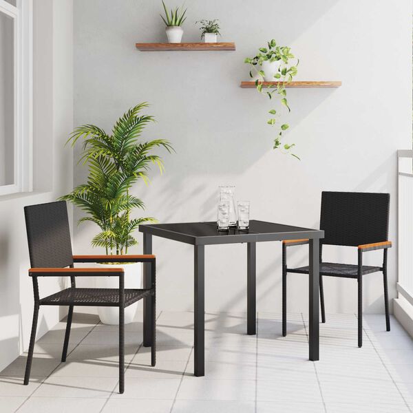 vidaXL Conjunto de Comedor de Jard&iacute;n 3 pcs Negro rat&aacute;n sint&eacute;tico