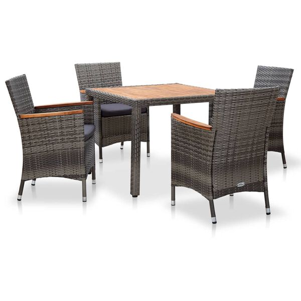 vidaXL Set de comedor para jardín 5 pzas cojines ratán sintético gris