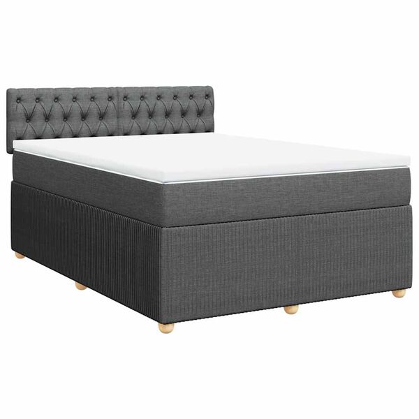 vidaXL Cama box spring con colch&oacute;n tela gris oscuro 140x200 cm
