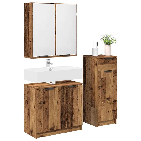 vidaXL Juego de muebles de ba&ntilde;o con caj&oacute;n 3 pcs Madera vieja