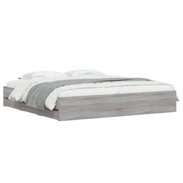 vidaXL Cama con cajones madera ingenier&iacute;a gris Sonoma 180x200 cm