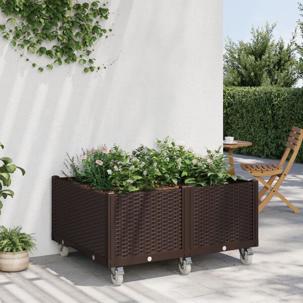 vidaXL Jardinera con ruedas PP marr&oacute;n 100x80x54 cm