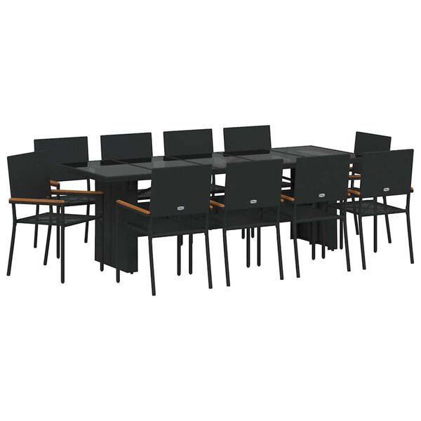 vidaXL Conjunto de Comedor de Jard&iacute;n 11 pcs Negro rat&aacute;n sint&eacute;tico