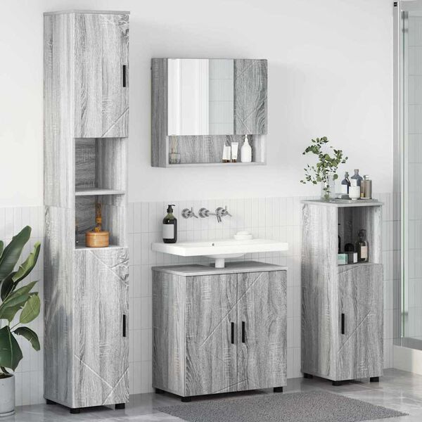 vidaXL Juego de muebles de ba&ntilde;o Montaje en la pared 4 pcs Gris Sonoma