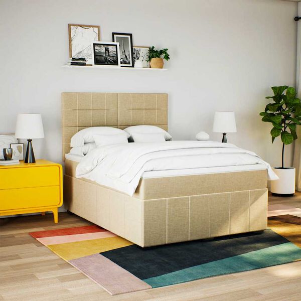 vidaXL Cama box spring con colch&oacute;n tela color crema 140x190 cm