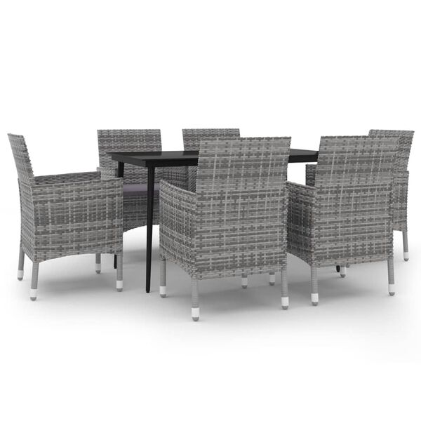 vidaXL Set comedor de jard&iacute;n 7 pzas y cojines rat&aacute;n sint&eacute;tico y vidrio
