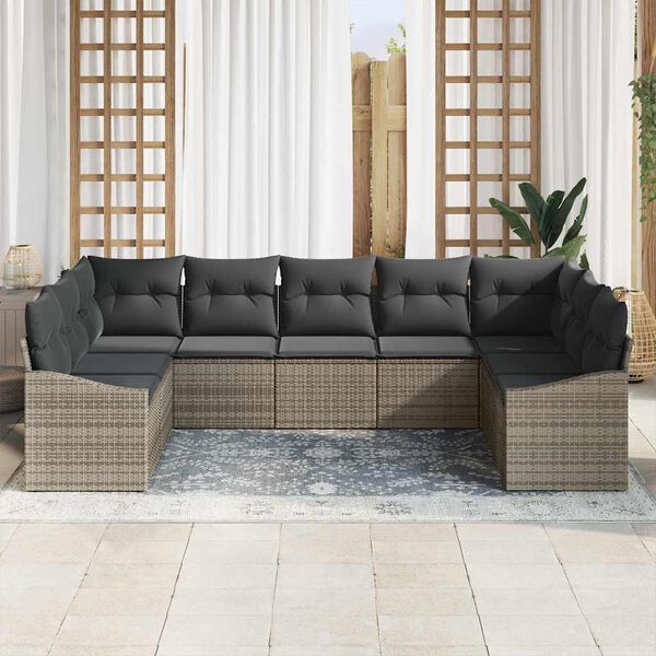 vidaXL Conjunto de sofá de jardín 9 pcs Gris Poliratán