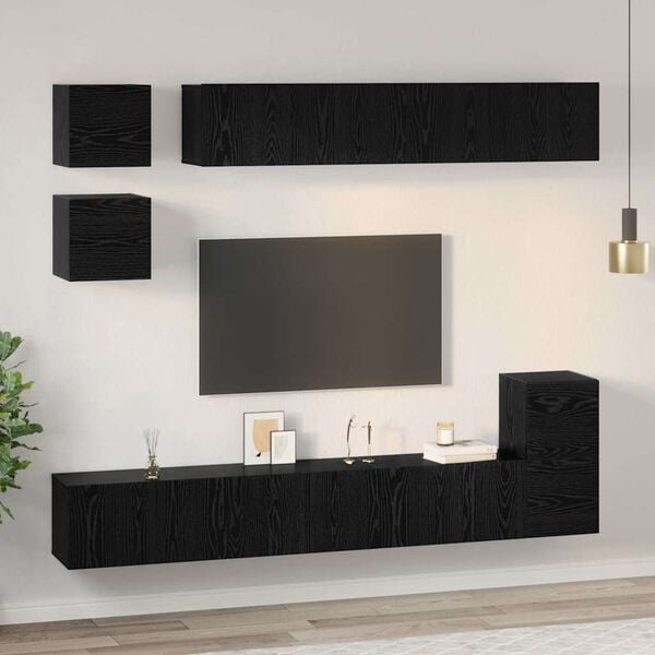 vidaXL Conjunto de mueble de TV 8 pcs Roble Negro Madera contrachapada