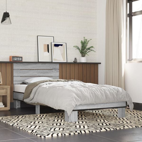 vidaXL Estructura cama madera ingenier&iacute;a metal gris Sonoma 90x200 cm