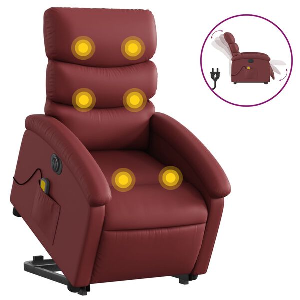 vidaXL Sill&oacute;n de masaje elevable el&eacute;ctrico cuero artificial rojo tinto